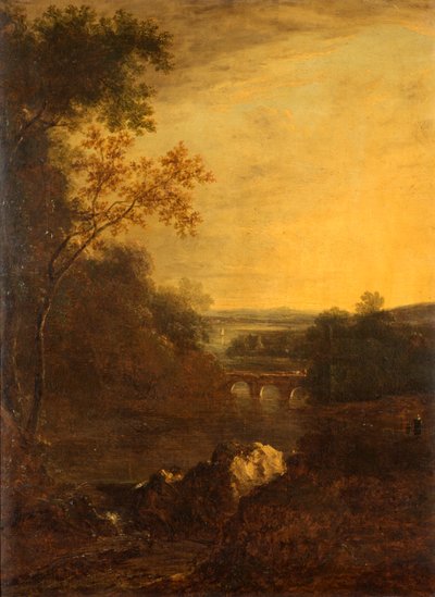 Landscape with bridge and winding river by Benjamin Barker